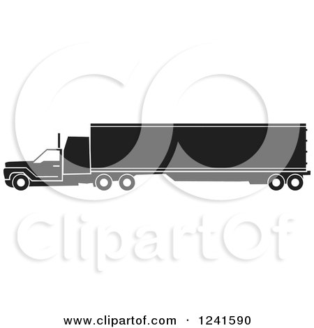 Clipart of a Black and White Big Rig Truck from the Side - Royalty Free Vector Illustration by Johnny Sajem