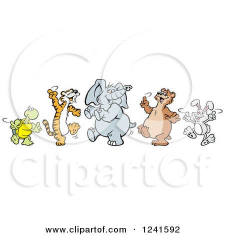 Clipart of a Happy Dancing Tortoise, Tiger, Elephant, Bear and Rabbit - Royalty Free Vector Illustration by Johnny Sajem