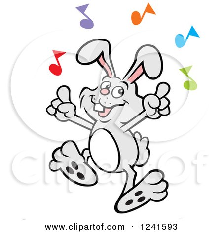 Clipart of a Gray Bunny Rabbit Dancing to Music - Royalty Free Vector Illustration by Johnny Sajem