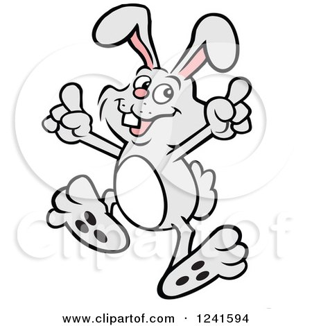 Clipart of a Gray Bunny Rabbit Hare Doing a Happy Dance - Royalty Free Vector Illustration by Johnny Sajem