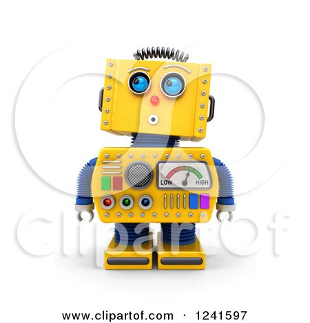 Clipart of a 3d Surprised Yellow Retro Robot Looking up - Royalty Free CGI Illustration by stockillustrations