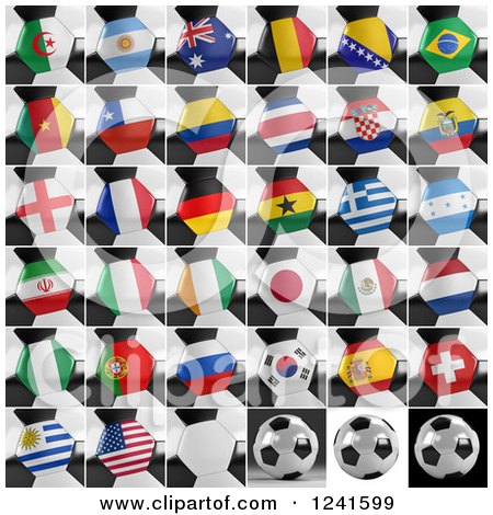 Clipart of Closeups of National Flags on 3d Soccer Balls - Royalty Free CGI Illustration by stockillustrations