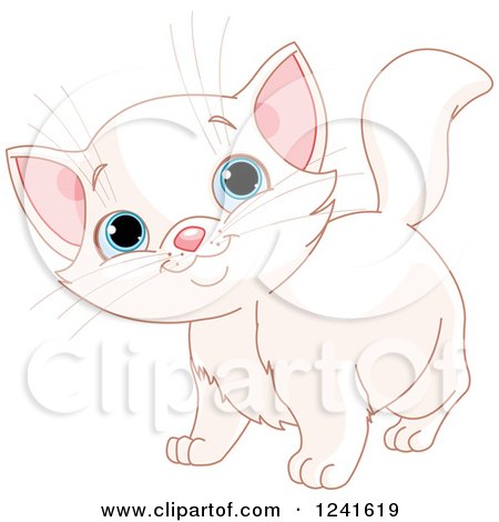 Clipart of a Cute Blue Eyed White Cat Smiling - Royalty Free Vector Illustration by Pushkin
