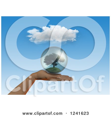 Clipart of a 3d Human Hand Holding a Tree Globe - Royalty Free Illustration by KJ Pargeter