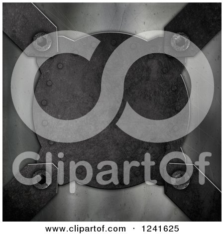 Clipart of a 3d Metal Background with a Circle Center - Royalty Free Illustration by KJ Pargeter