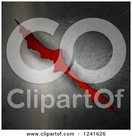 Clipart of Red Leather Revealed Through 3d Cracked Metal - Royalty Free Illustration by KJ Pargeter