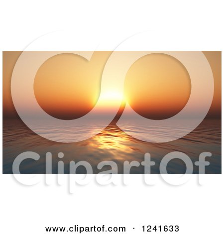 Clipart of a 3d Ocean Seascape with an Orange Sunset - Royalty Free Illustration by KJ Pargeter
