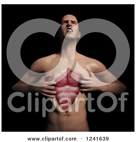 Clipart of a 3d Man Ripping Open His Chest and Revealing Muscles - Royalty Free Illustration by Mopic