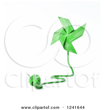 Clipart of a 3d Green Pinwheel with an Electric Plug 2 - Royalty Free Illustration by Mopic