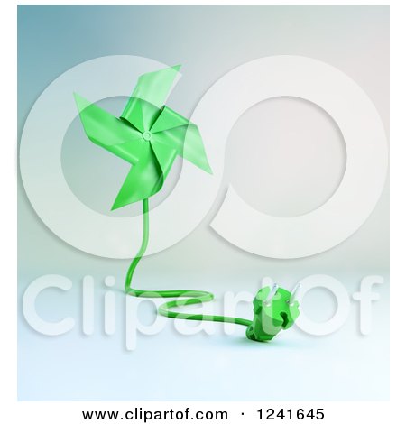 Clipart of a 3d Green Pinwheel with an Electric Plug 3 - Royalty Free Illustration by Mopic