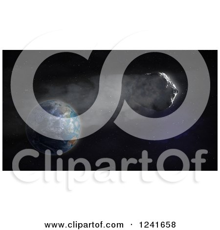 Clipart of a 3d Comet Heading Towards Earth - Royalty Free Illustration by Mopic