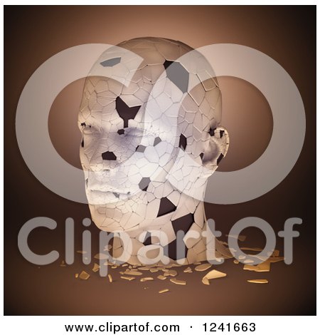 Clipart of a 3d Shattering Human Head, on Brown - Royalty Free Illustration by Mopic
