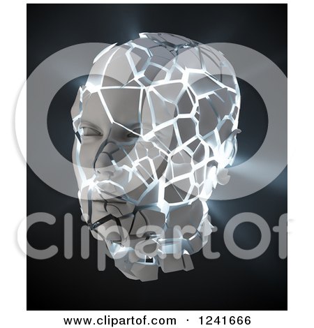 Clipart of a 3d Light Shining Through a Shattering Human Head, on Black - Royalty Free Illustration by Mopic