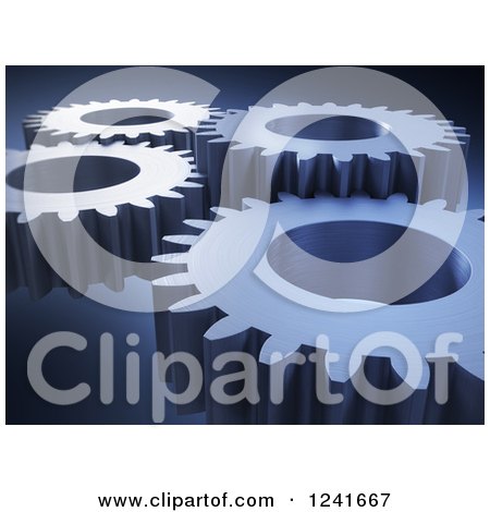 Clipart of a Background of 3d Gears in Blue Tones - Royalty Free Illustration by Mopic