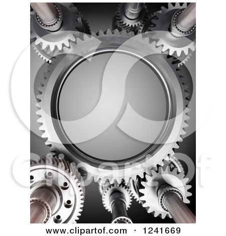 Clipart of a 3d Mechanism of Steel Gears over White - Royalty Free Illustration by Mopic