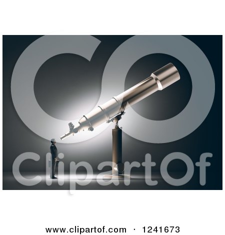 Clipart of a 3d Businessman and Giant Telescope - Royalty Free Illustration by Mopic