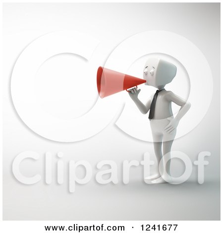 Clipart of a 3d Block Head Businessman Using a Red Megaphone - Royalty Free Illustration by Mopic