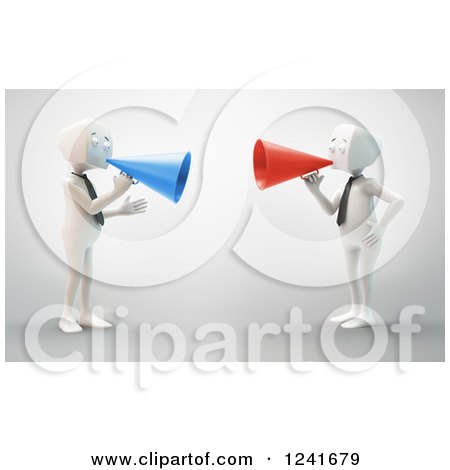 Clipart of 3d Block Head Businessmen Communicating Through Megaphones - Royalty Free Illustration by Mopic