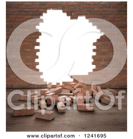 Clipart of a 3d Brick Wall with a Hole - Royalty Free Illustration by Mopic