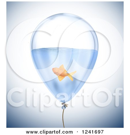 Clipart of a 3d Goldfish in a Balloon - Royalty Free Illustration by Mopic