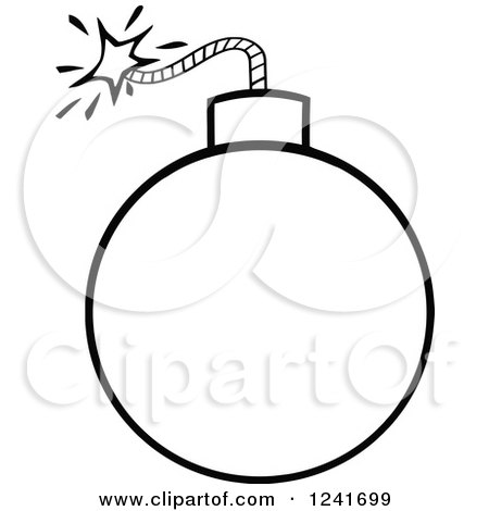 Clipart of a Black and White Lit Bomb - Royalty Free Vector Illustration by Hit Toon
