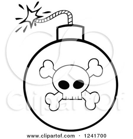 Clipart of a Black and White Lit Skull and Crossbones Bomb - Royalty Free Vector Illustration by Hit Toon