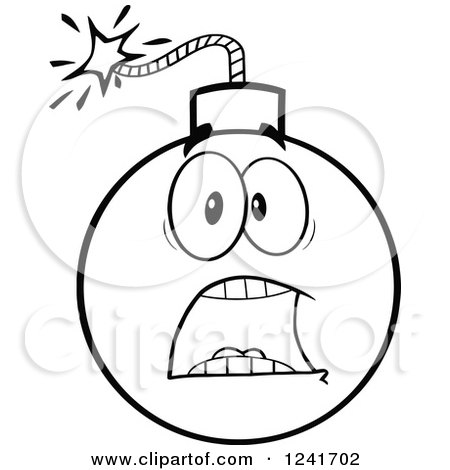 Clipart of a Black and White Screaming Scared Bomb Mascot - Royalty Free Vector Illustration by Hit Toon