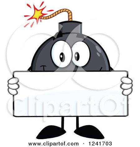 Clipart of a Happy Bomb Mascot Holding a Blank Sign - Royalty Free Vector Illustration by Hit Toon