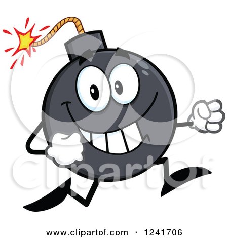 Clipart of a Happy Bomb Mascot Running - Royalty Free Vector Illustration by Hit Toon