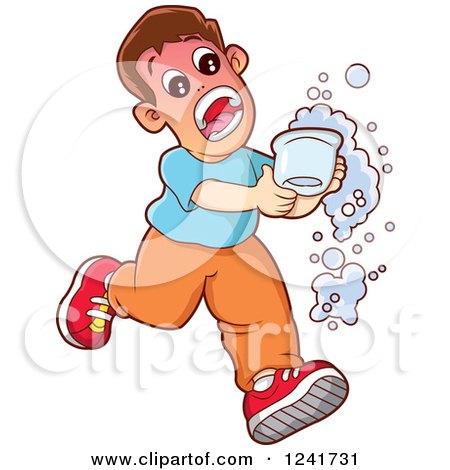 Clipart of a Boy Screaming and Running with a Hot Beverage - Royalty Free Vector Illustration by YUHAIZAN YUNUS