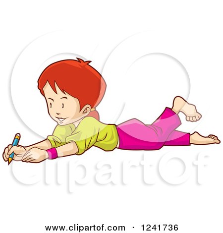 Clipart of a Girl Drawing on the Floor - Royalty Free Vector Illustration by YUHAIZAN YUNUS