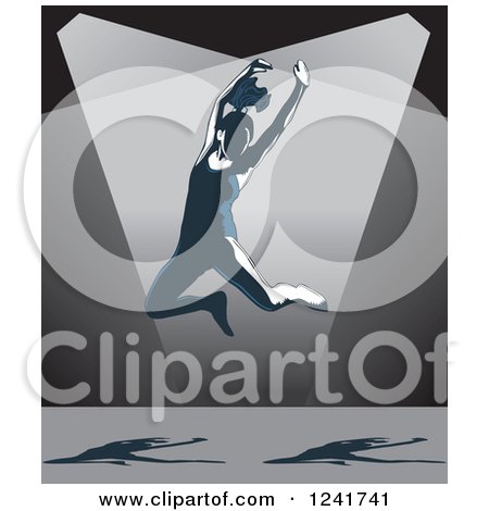 Clipart of a Remale Dancer Leaping on Stage - Royalty Free Vector Illustration by David Rey