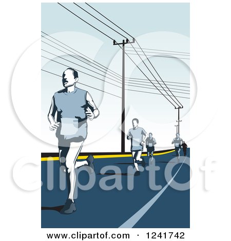 Clipart of a Marathon Runners on a Road - Royalty Free Vector Illustration by David Rey