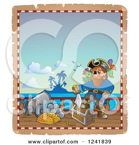 Clipart of a Pirate Captain on Deck - Royalty Free Vector Illustration by visekart