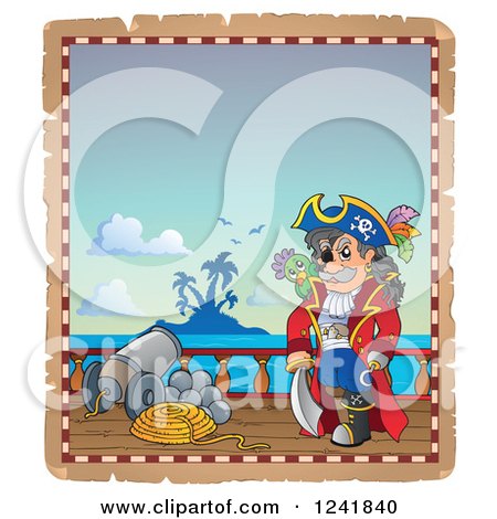 Clipart of a Pirate Captain on a Deck - Royalty Free Vector Illustration by visekart