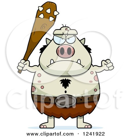 Clipart of a Mad Chubby Troll Holding a Club - Royalty Free Vector Illustration by Cory Thoman