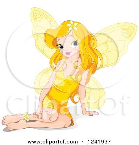 Clipart of a Beautiful Sitting Yellow Fairy - Royalty Free Vector Illustration by Pushkin