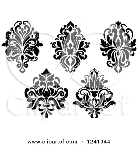 Clipart of Black and White Arabesque Damask Designs 2 - Royalty Free Vector Illustration by Vector Tradition SM