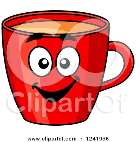 Clipart of a Smiling Red Coffee Mug Character - Royalty Free Vector Illustration by Vector Tradition SM