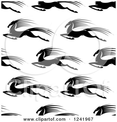 Clipart of a Seamless Black and White Fast Horse Background Pattern - Royalty Free Vector Illustration by Vector Tradition SM