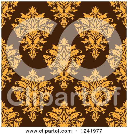 Clipart of a Seamless Yellow and Brown Damask Background Pattern - Royalty Free Vector Illustration by Vector Tradition SM
