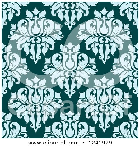 Clipart of a Seamless Blue and Teal Damask Background Pattern - Royalty Free Vector Illustration by Vector Tradition SM