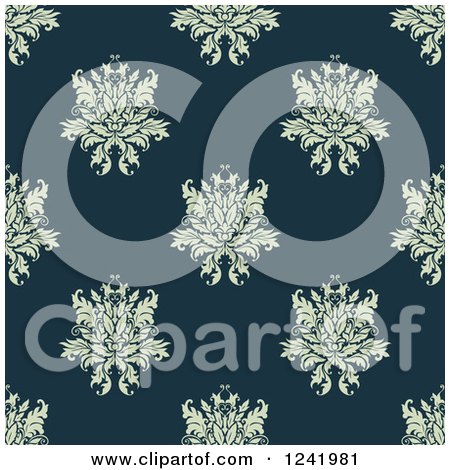 Clipart of a Seamless Green and Teal Damask Background Pattern - Royalty Free Vector Illustration by Vector Tradition SM
