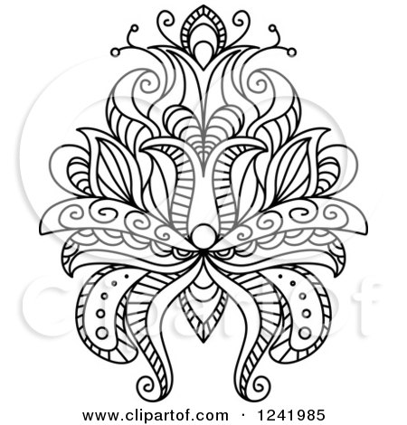 Clipart of a Black and White Henna Lotus Flower 13 - Royalty Free Vector Illustration by Vector Tradition SM