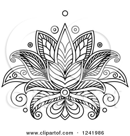 Clipart of a Black and White Henna Lotus Flower 12 - Royalty Free Vector Illustration by Vector Tradition SM