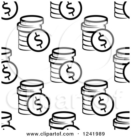 Clipart of a Seamless Black and White Coin Background Pattern - Royalty Free Vector Illustration by Vector Tradition SM