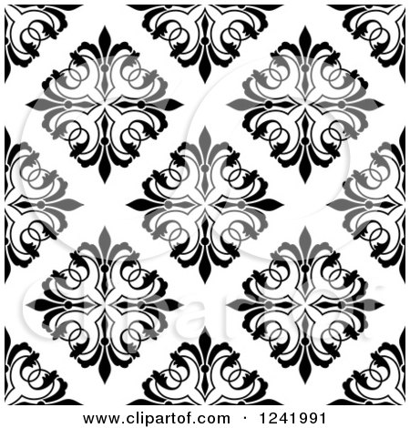 Clipart of a Seamless Black and White Ornate Background Pattern - Royalty Free Vector Illustration by Vector Tradition SM