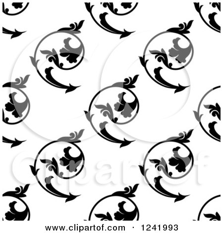 Clipart of a Seamless Black and White Swirl Floral Background Pattern - Royalty Free Vector Illustration by Vector Tradition SM