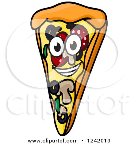 Clipart of a Happy Supreme Pizza Slice - Royalty Free Vector Illustration by Vector Tradition SM