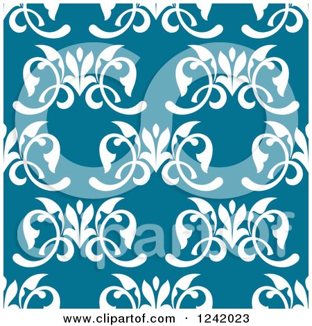Clipart of a Seamless White and Blue Floral Background Pattern - Royalty Free Vector Illustration by Vector Tradition SM